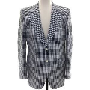 Vintage 70s Men's Large 42R Gray Hilton Navy White Check Blazer Sport Coat USA